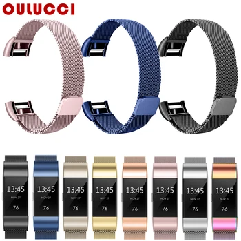 

OULUCCI Metal Stainless Strap For Fitbit Charge 2 Band Milanese Loop Magnetic Fitbit charge 3 Strap Smart bracelet For Women Men