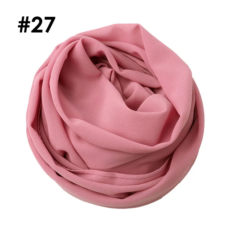 Цельный высококачественный Женский мусульманский однотонный шифоновый хиджаб длинный шарф из жоржета шали исламские головные уборы шарфы - Цвет: 27 pink