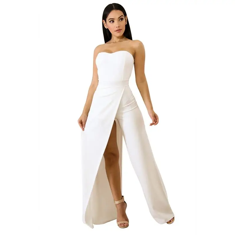 ADEWEL 2018 Sexy Off Shoulder Long Jumpsuit Women Asymmetric Split Wide Leg Strapless Jumpsuit Elegant Party Romper Overalls    (4)