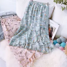 Для женщин Цветочный принт шифоновое, платье-Русалка миди-юбка с оборками Разделение нерегулярные с эластичной резинкой на талии розовый Лето шикарный красивый женские юбки