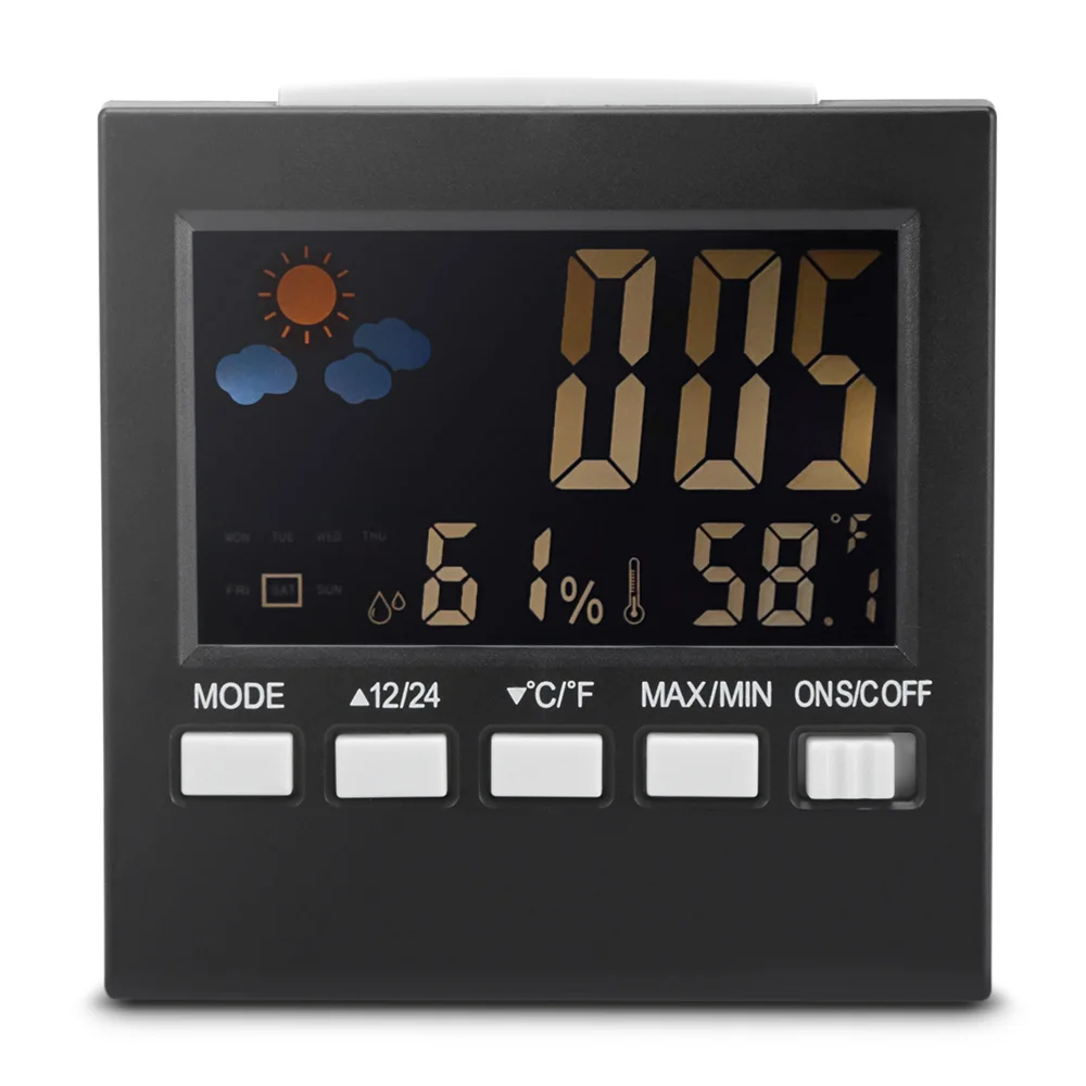 Цифровые бытовые Термометры с ЖК-дисплеем, термометр, монитор влажности в помещении, температурный будильник, календарь - Цвет: Black