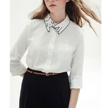 Spring Nice Women Blouses Cartoon Cat Embroidery Turn Down Collor Lady Shirts Female Casual Wear Tops FashionLBAI0108