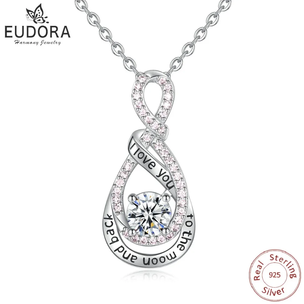 EUDORA 925 пробы Серебряный прозрачный CZ & символ бесконечности любовь подвеска