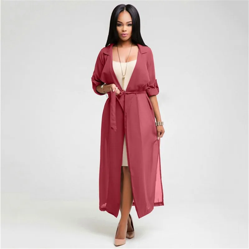 CWLSP 2017 Autumn Women Chiffon Trench Cardigan Fashion