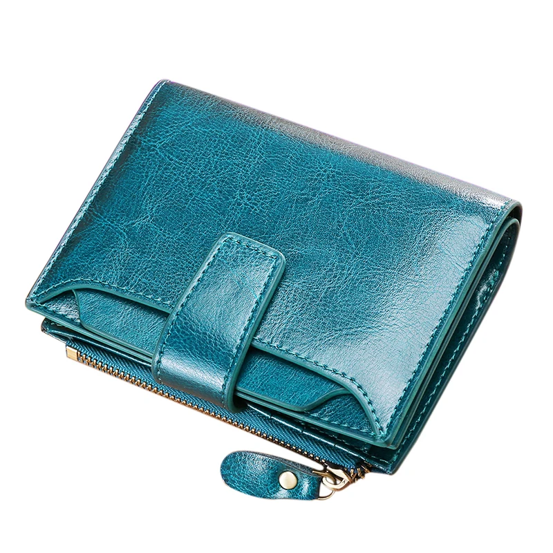 Sendefn RFID женский кошелек, двойной, масло, воск, качественный, брендовый, женский, на молнии и кнопках, короткий, стильный, женский кошелек, 4 цвета, 5191-68