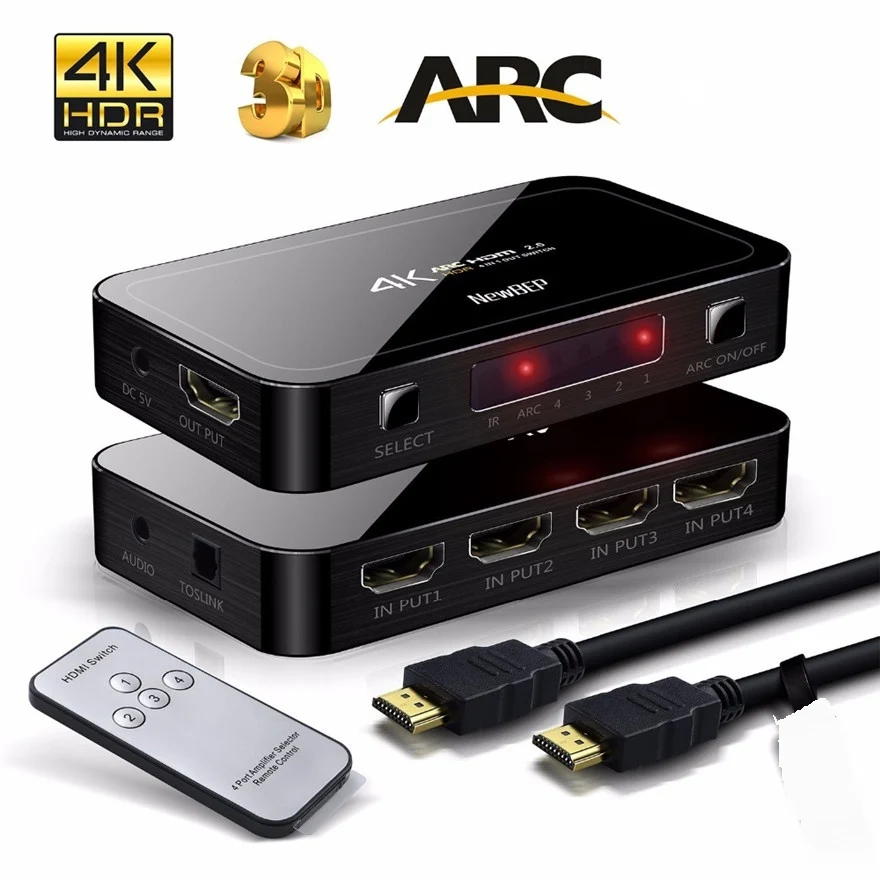 

Mini UHD 4K 4 Input 1 Output HDMI 2.0 Switch 4x1 HDMI Switcher Audio Extractor With ARC & IR Control For PS3 PS4 Apple TV HDTV