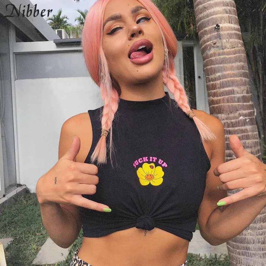

Nibber 2019 summer street Casual cotton tank tops fashion printing black sleeveless tees Solid basic stretch Slim Soft camisole