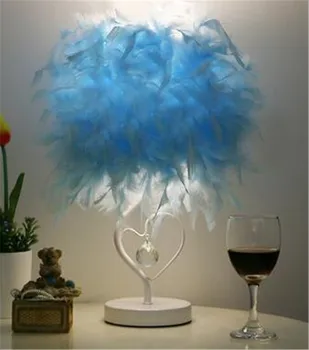 

Feather Crystal Table Lamp Light with EU plug US UK AU Plug For Living Room Bedroom Bedside Home Lighting Art Blue Pink Desk Lam