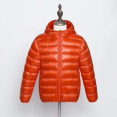 Детские пуховики для маленьких мальчиков и девочек Сверхлегкий, портативный пуховое пальто на утином пуху, детская куртка с капюшоном, пуховик зимняя куртка-парка детская верхняя одежда - Цвет: Orange