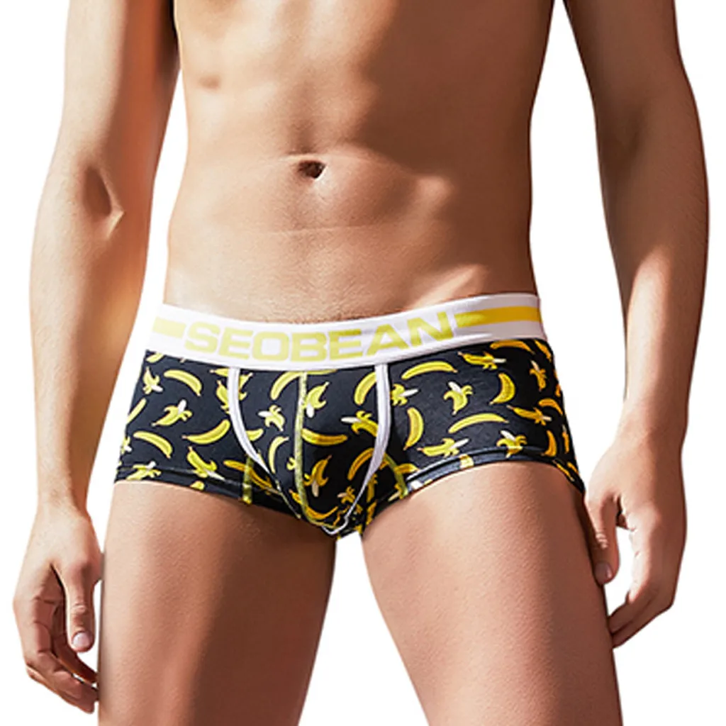 

Fashion Men Breathable Trunks Pants Banana Print Running Swimming Underwear Men's Sexy Flat-Angled Underwear Swimknickers A3045