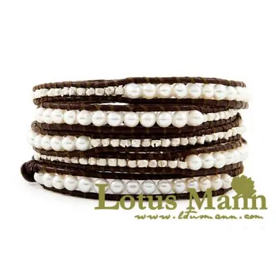 

latest design charm jewelry with fresh water pearl beaded bracelet Wrap Bracelet on Leather