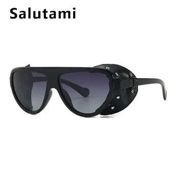 

Polarized Leather Frame Punk Sunglasses For Men Vintage Luxury Brand Round Steampunk Black Sun Glasses Women Chic Eyewear