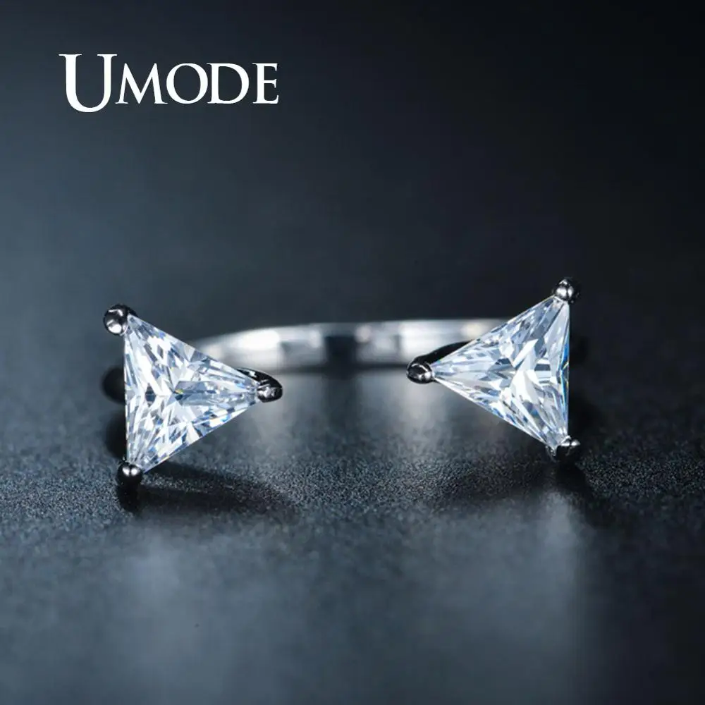 

UMODE Fashion Double Triangle Engagement Rings Simple Cubic Zirconia Adjustable Rings for Women Jewelry Accessories UR0216