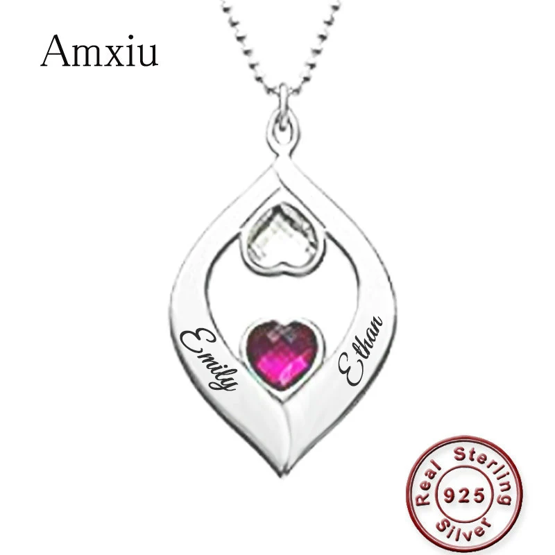 

Amxiu Personalized Name Necklace Engrave Two Names Necklace with Birthstones Customize 925 Silver Zircons Jewelry For Women Gift