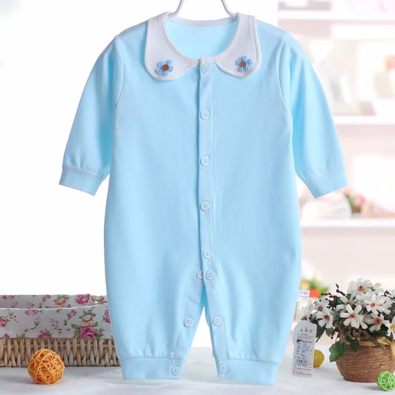 New Baby Rompers Long Sleeve Coveralls For Newborn Solid Cotton Infant Romper Soft Boys Girls Jumpsuit Baby Clothes With Flower (13)