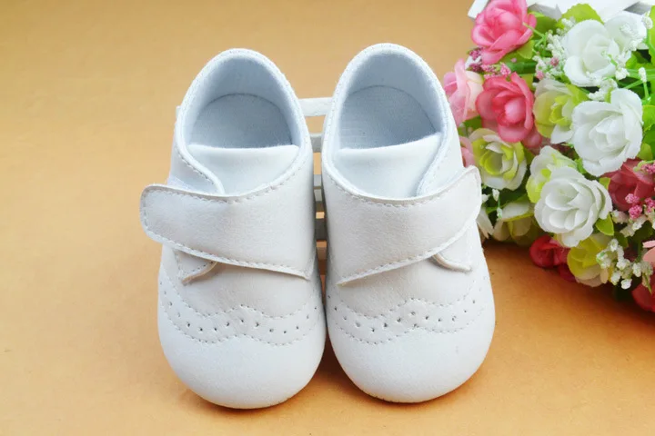 1 пара брендовых детских нескользящих мягких ботинок из искусственной кожи для малышей, нескользящая детская обувь для малышей 3-12 месяцев - Цвет: white