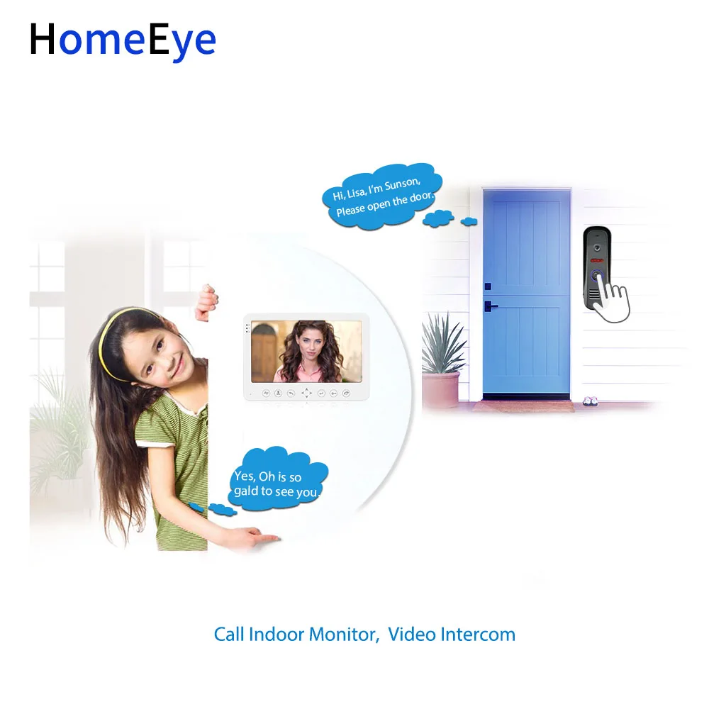 HomeEye видеодомофон 7 ''видеодомофон дверной звонок Обнаружение движения видео запись разблокировка электронный замок домашняя защита