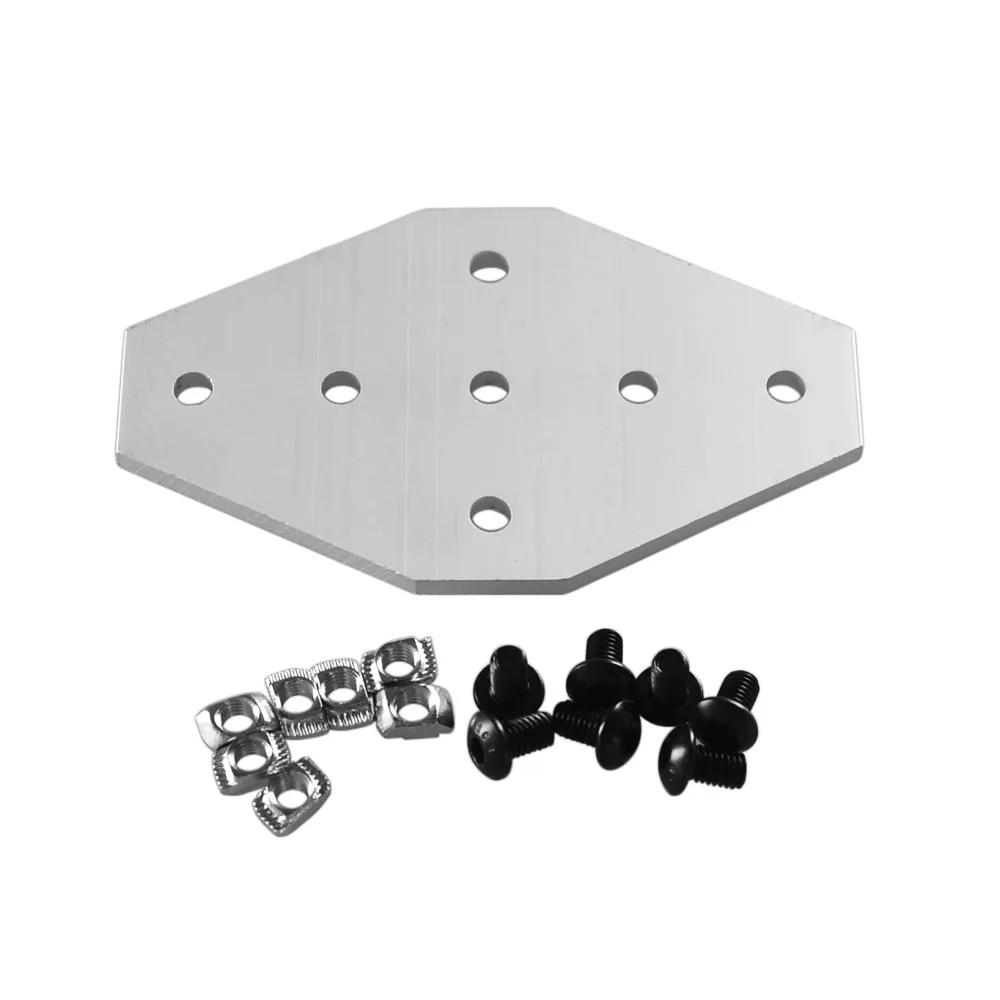 

Aluminum 7 Hole Cross Joining Plate with M5 2020 Series T Nuts and Semi-round M5x10 10.9 grade head Hex screws Combination