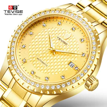 

TEVISE Men Watch Luxury Gold Full Steel Automatic Mechanical Waterproof Watches With Date Mens Wristwatch relogio masculino