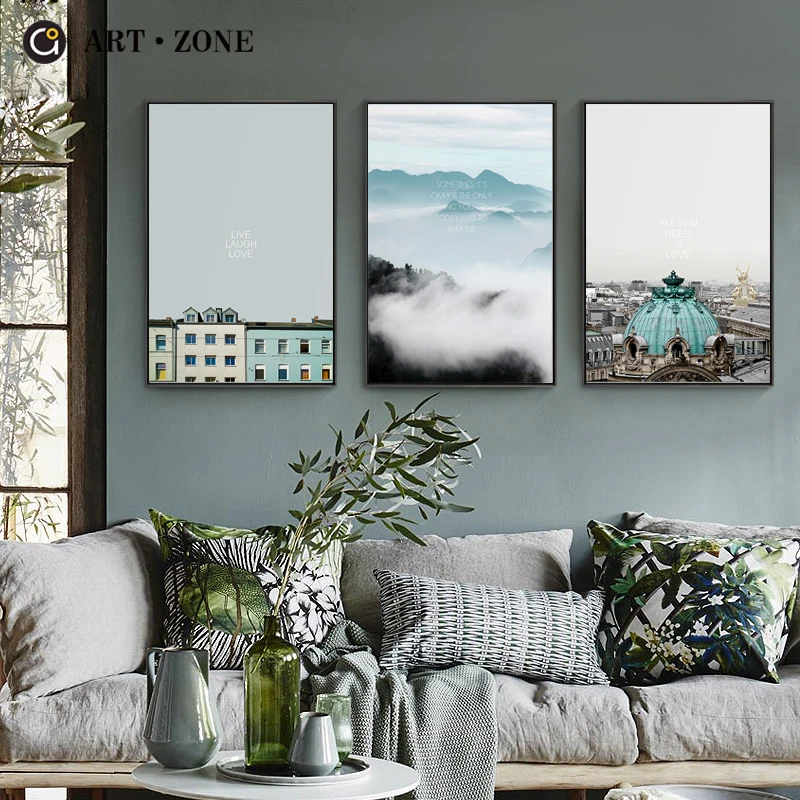 

ART ZONE Landscape Canvas Painting City And Sea Scenery Wall Art Poster Modern Minimalist Photography Painting Living Room Decor