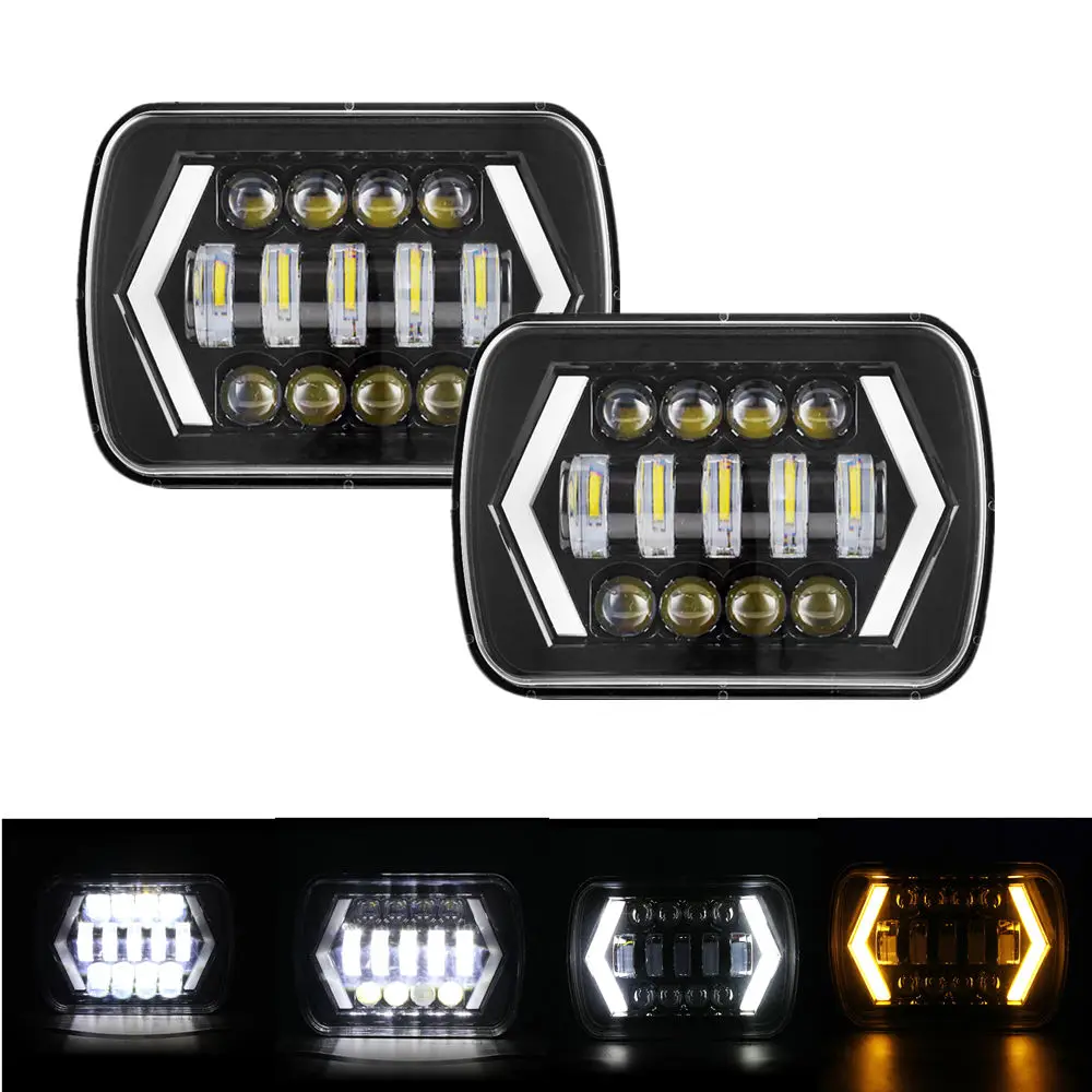 

5" X 7" 6X7inch Square LED Light Black Rectangular Headlight for Jeep Wrangler XJ MJ Truck 4x4 Arrow DRL Off Road 5x7 Headlights
