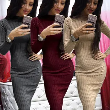 

Women Sexy Long Sleeve Dress Winter Ladies Winter Knitted Slim Dresses Dress Pullover