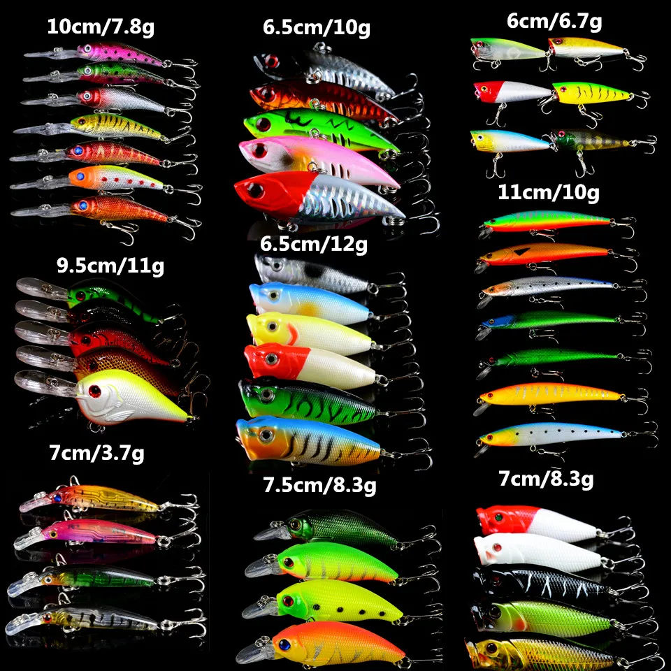 

49pcs Lot Fishing Lures Mixed Minnow/Crank/VIB and Popper 9 Models Bait Quality Professional Bass Wobbler Fishing Tackle