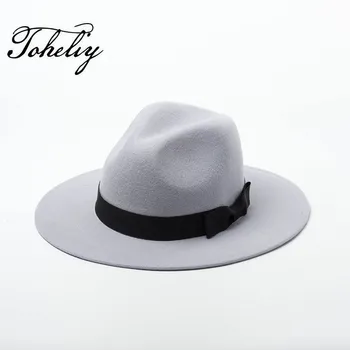 

Autumn winter New Wool Bowknot dome Top Hat For Women's Felt Wide Brim Fedora Hat Laday Bowler Gambler Top Hat