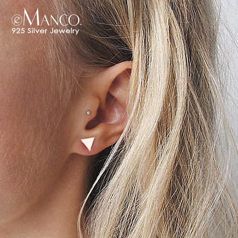 EManco, новые серьги из стерлингового серебра 925 пробы, простые серьги-гвоздики треугольной формы для женщин,, тонкие серьги золотого цвета для женщин