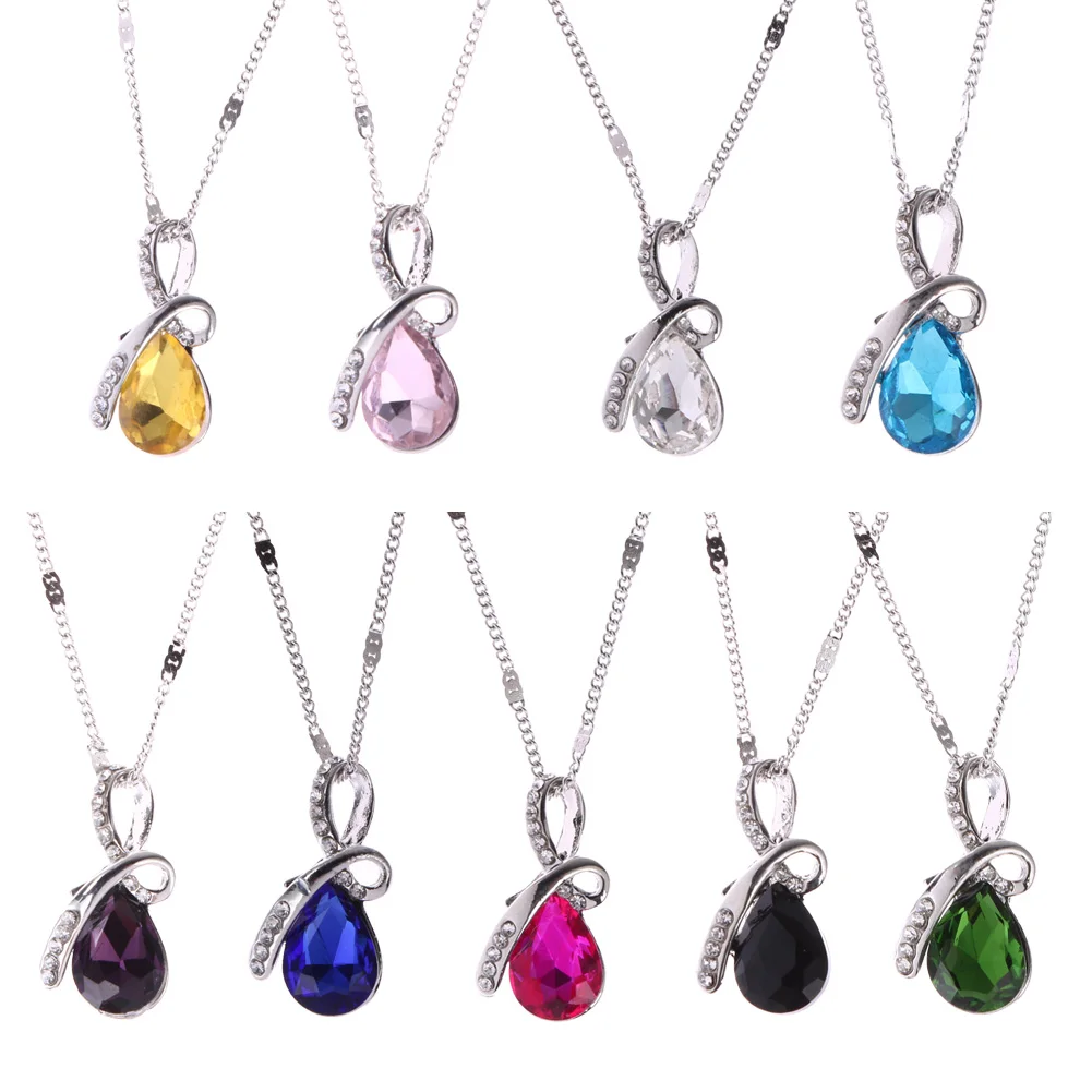 

Fashion Crystal Angel Tears Pendant Necklace for Girls Kids Necklace Jewelry Decor 41CM 9 Colors Available 2018 New Arrival