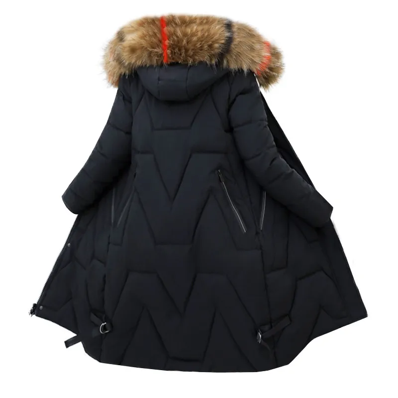 

Big Sweater Collar Winter Coat Women's Long Section Large Size 4XL Loose Warm Jacket Ladies Parker Coat Jaquata Feminina Inverno