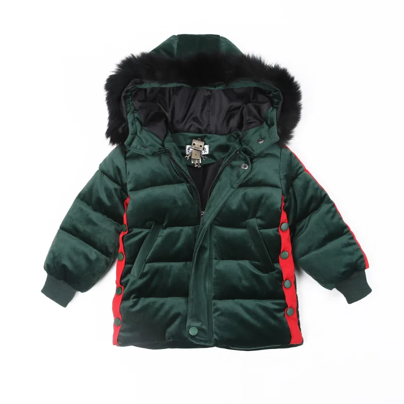 

2017 Winter New Style Korean Bbaby Boys Velour Long Overcoat Kids Cotton-padded Fur Hooded Cotton-Padded Clothes Boys Jacket/Top