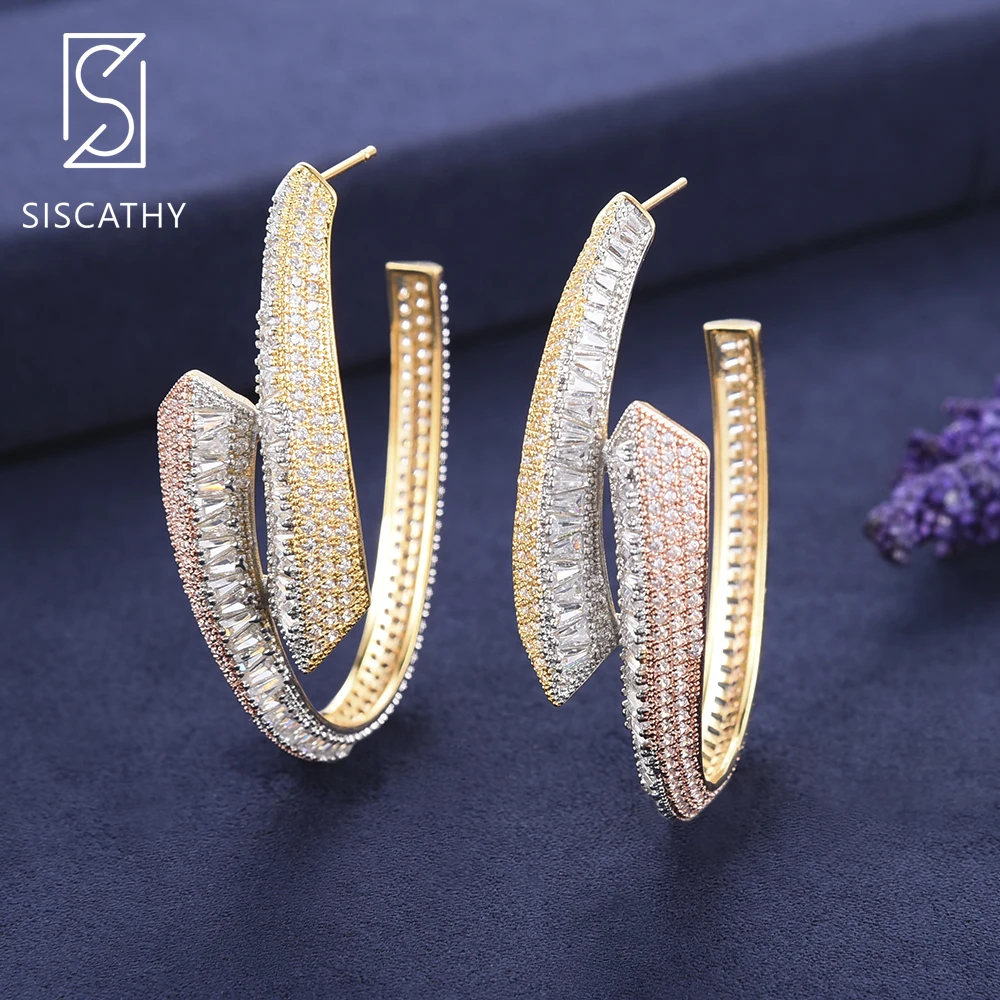 

SISCATHY Fashion Geometric Big Hoop Earrings 2019 Cubic Zirconia Nigerian Wedding Jewelry Earrings For Women Girls Engagement