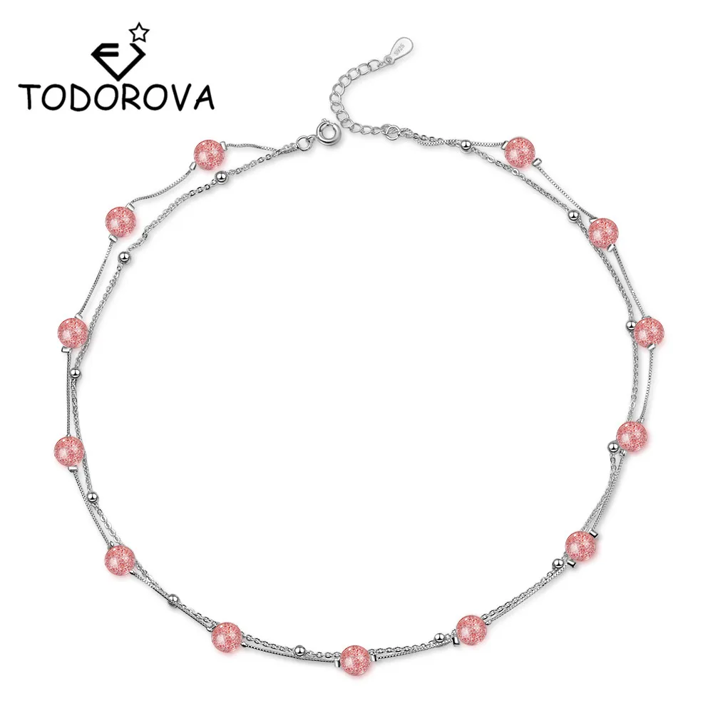

Todorova Women Sexy Necklace Chain Double Layer with Strawberry Crystal Moonstone Bead Necklace Jewelry