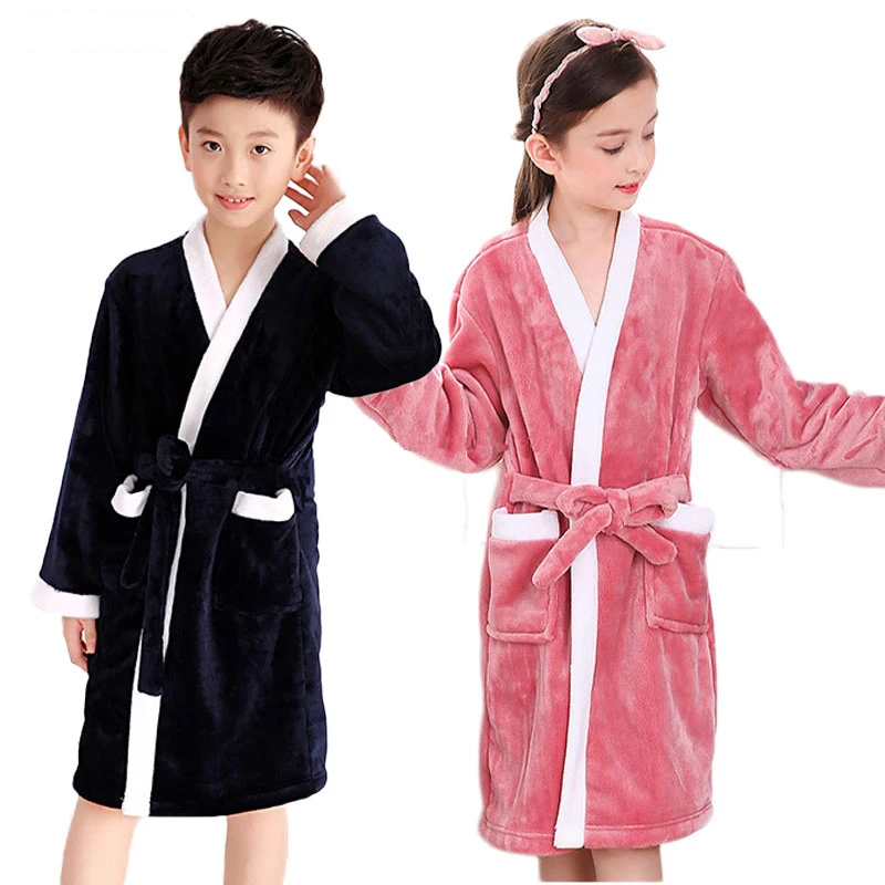 Billig Modis Winter Bad Robe für Kinder Bademantel Fleece Jungen Roben Mädchen Pyjamas Warme Pyjamas Teenager Bad Robe Schwimmen Kinder Kleidung