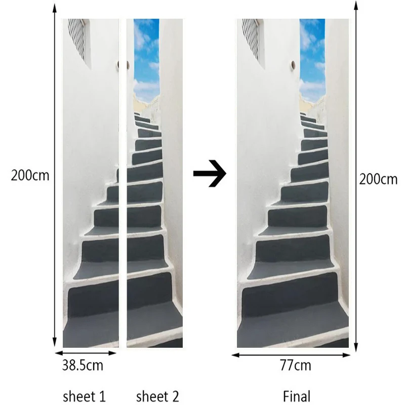 ПВХ самоклеющиеся водонепроницаемые двери стикер обои 3D лестницы синий и белый облачный пейзаж фрески гостиная наклейка для спальни