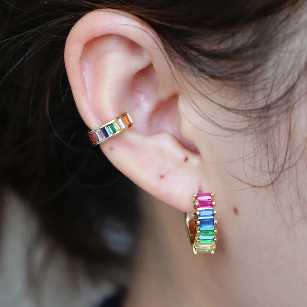 Новые корейские изящные стразы, серьги-гвоздики для девушек, Модные цветные блестящие cz серьги «Радуга» для женщин, легкие ювелирные изделия