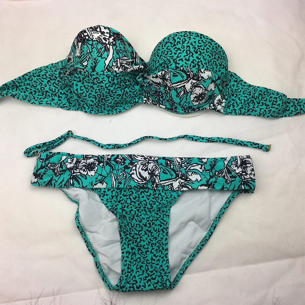 Women's Sexy Leopard Halter Print Green bath bathing suit Beachwear