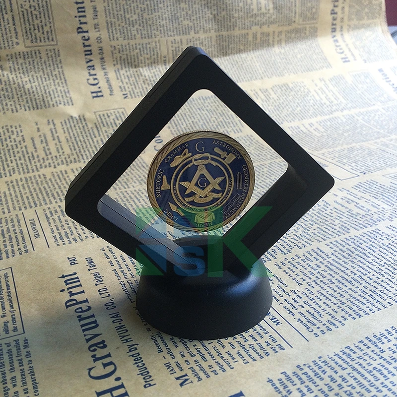 Масоны Позолоченные масонские символы Великолепная монета красочная монета с черно-белым пвх воздушным дисплеем коробка для подарка