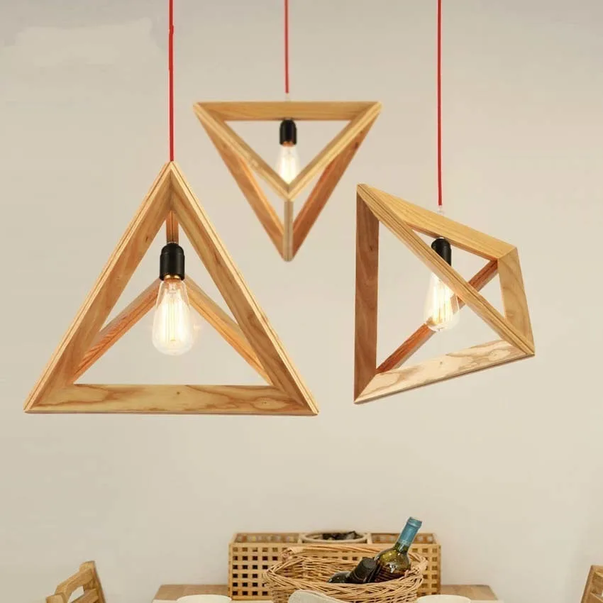  Solid Wood Lamp Triangle Modern Pendant Light for Dining Study Kitchen Island Living Room Office Ho - 32872540439