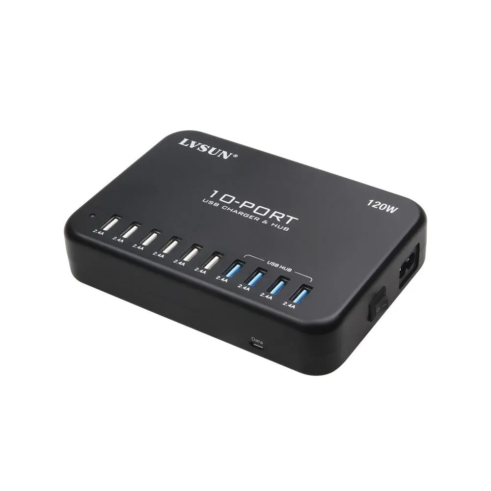 Сетевое зарядное устройство LVSUN с USB портами 120 Вт 10 портов|usb charger ac adapter|intelligent