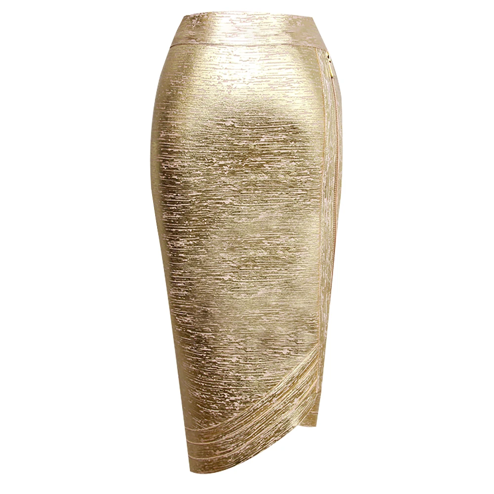 2019 Для женщин Горячая Короткие Эластичный бинт колена юбка пикантные; цвет золотой; Высокая Талия бронза облегающее вечерние зауженные