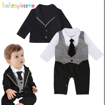 

2PCS/3-18Months/spring autumn newborn baby boys clothes 1st birthday gentleman suits jacket+jumpsuit infant clothing sets BC1536