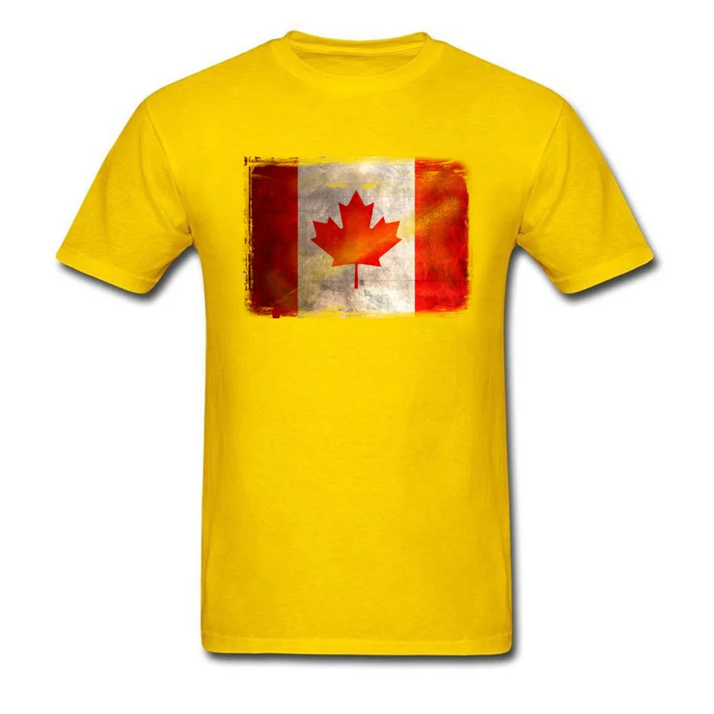 Distressed vintage Canada Flag Short Sleeve Tops Shirt Round Neck 100% Cotton Male T-Shirt Customized Sweatshirts Graphic Distressed vintage Canada Flag yellow