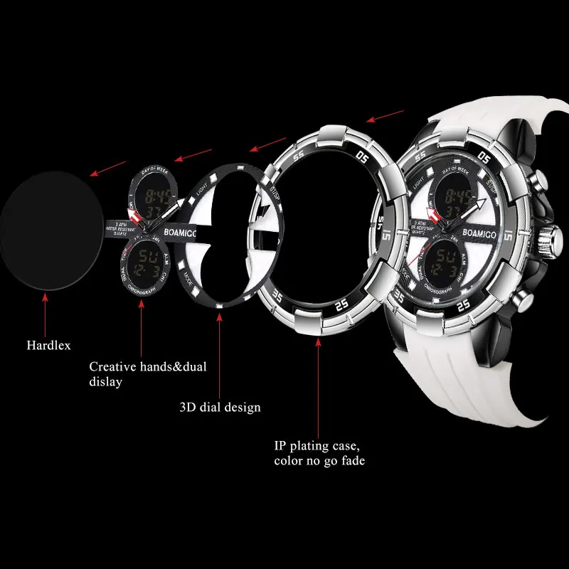 Мужские спортивные часы BOAMIGO Брендовые мужские часы кварцевые цифровые наручные часы мужские резиновые белые часы Relogios Masculino Reloj Hombre