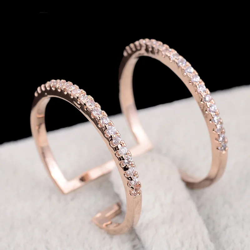 

Pipitree Rose Gold Color Open Double Circle Mid Knuckle Ring Female CZ Zircon Fashion Rings for Women Party Couple Jewelry