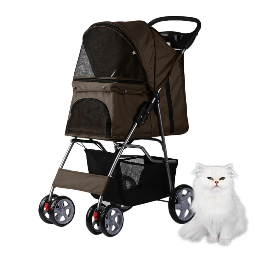 Fashionable Foldable Pet Dog Outdoor 4 Wheels Carrier Strolling Cart