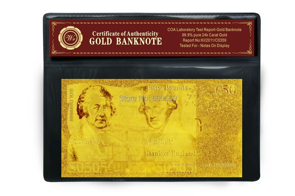 Британские золотые банкноты с покрытием из золота 50 фунтов