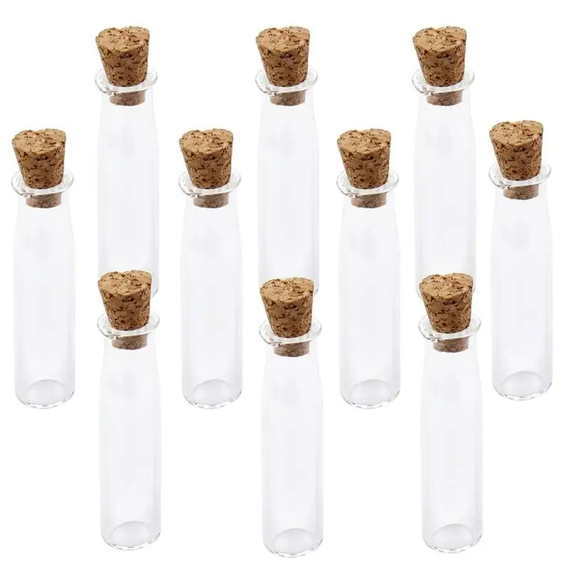 

10pcs Cylinder Shape Mini Glass Bottles Jars with Cork Wish Note Craft Bottle (Clear)