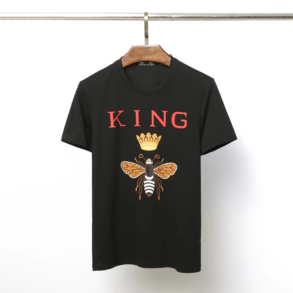 

DUYOU New Short Sleeve T Shirt Men Brand Clothing Casual King Crown Bee Printed T Shirt Cotton Breathable Quality Tees Male